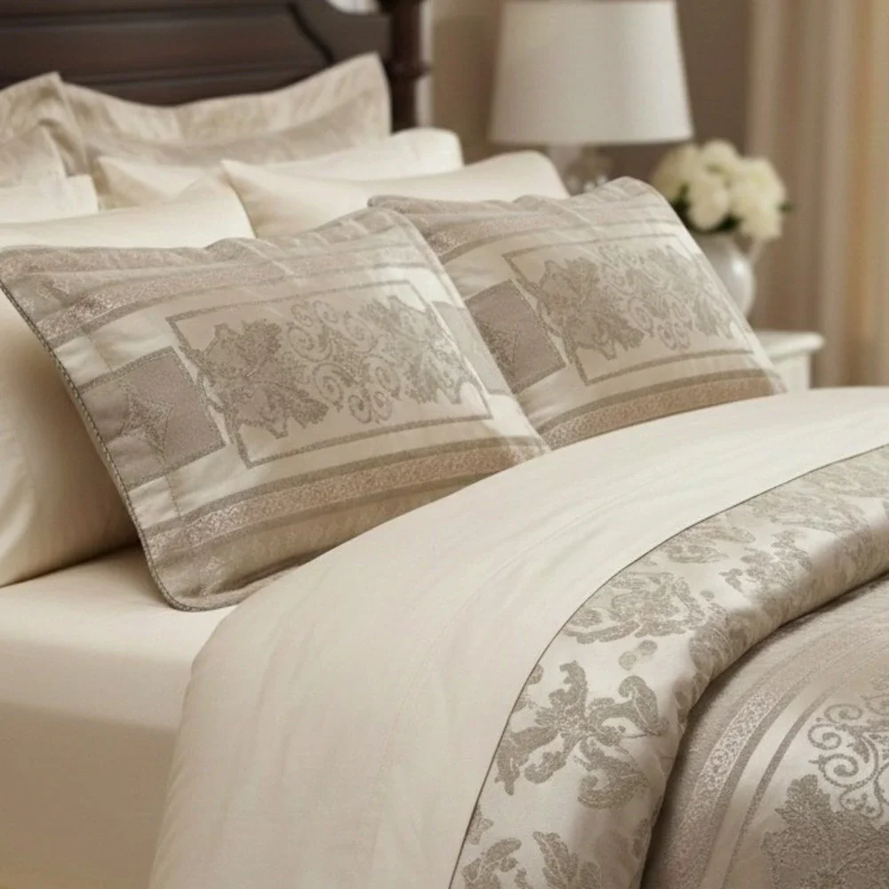 Set of 2 Kensington Luxury King Size Damask Pillow Shams - Champagne Gold